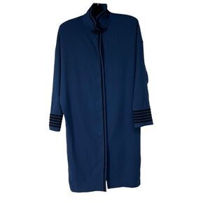 Vtg Linda Allard Ellen Tracy Blue Black Detail 100% Wool Long Coat Sz 10 Women’s